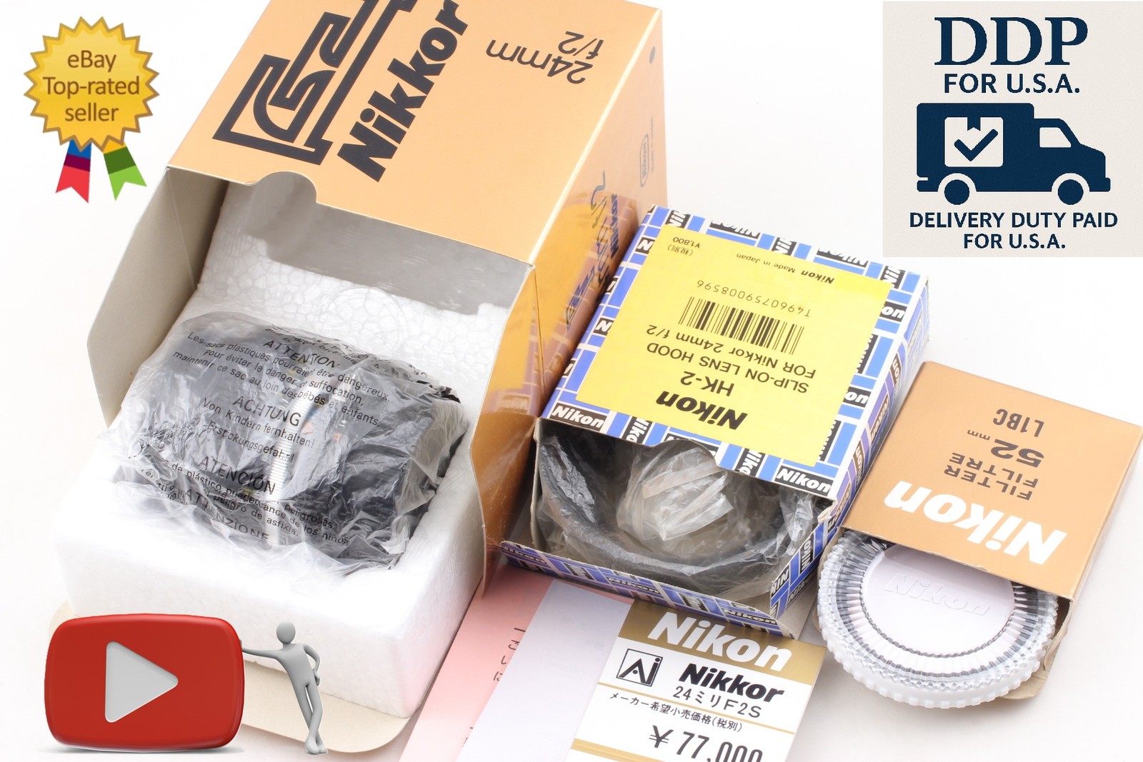 RARE [Unused w Hood HK-2 & Box] Nikon Nikkor 24mm f/2 Ai-s Wide Angle Lens JAPAN