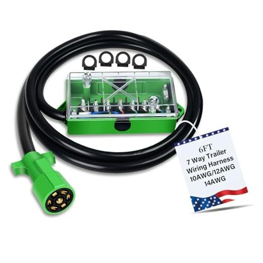 6 FT 7 Pin Trailer Wiring Harness with 7 Gang 7 Pin 6 Feet-With Junction Box