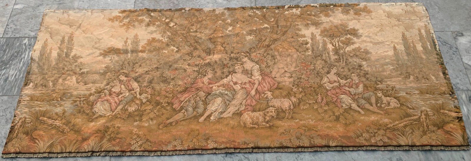 Vintage French Tapestry: Medieval Pictorial, Cozy Wall Decor 2x6 ft