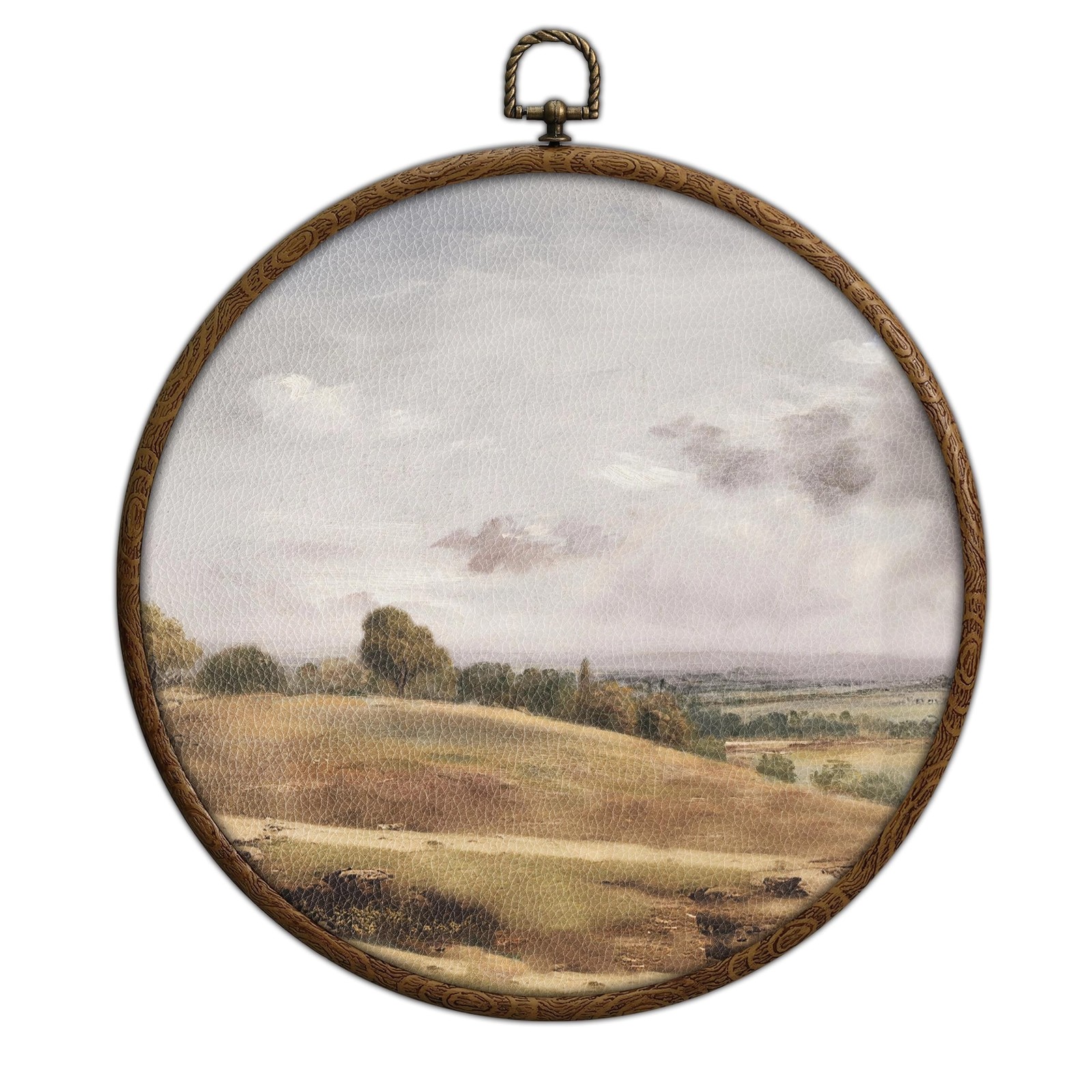 Vintage Landscape Round Wall Art, Muted Landscape Waterproof Bathroom Round F...