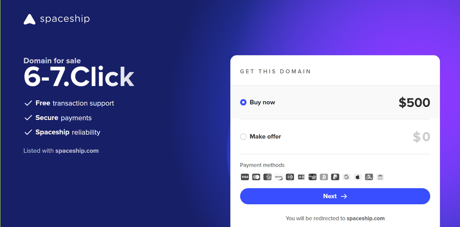 6-7.Click   6-7 Click Premium Domain Name Minimum Offer $100