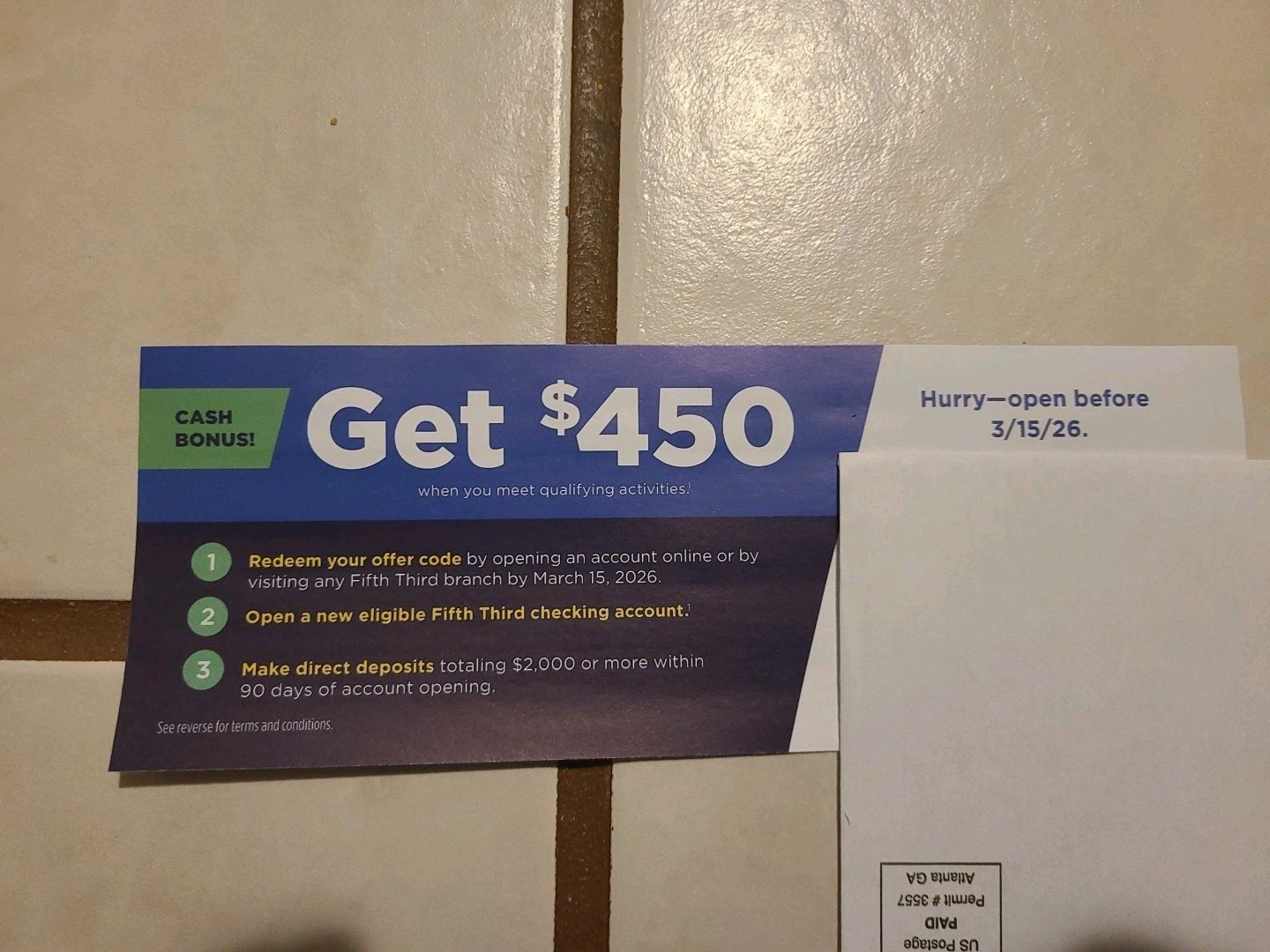 5/3 Fifth Third Bank $450 BONUS Coupon with NEW Checking Account exp 3/15/26 3rd