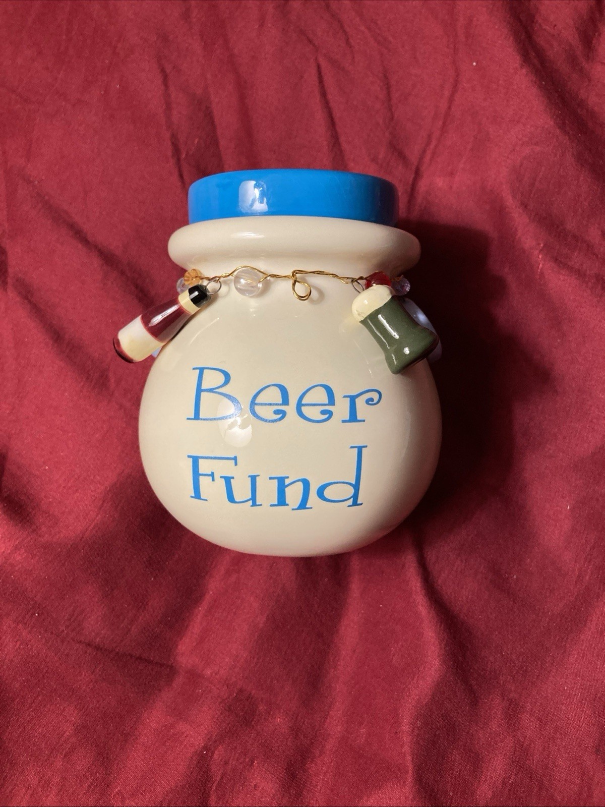 Beer Fund - Ceramic Coin Bank. Bar Decoration 4.5” W/charms