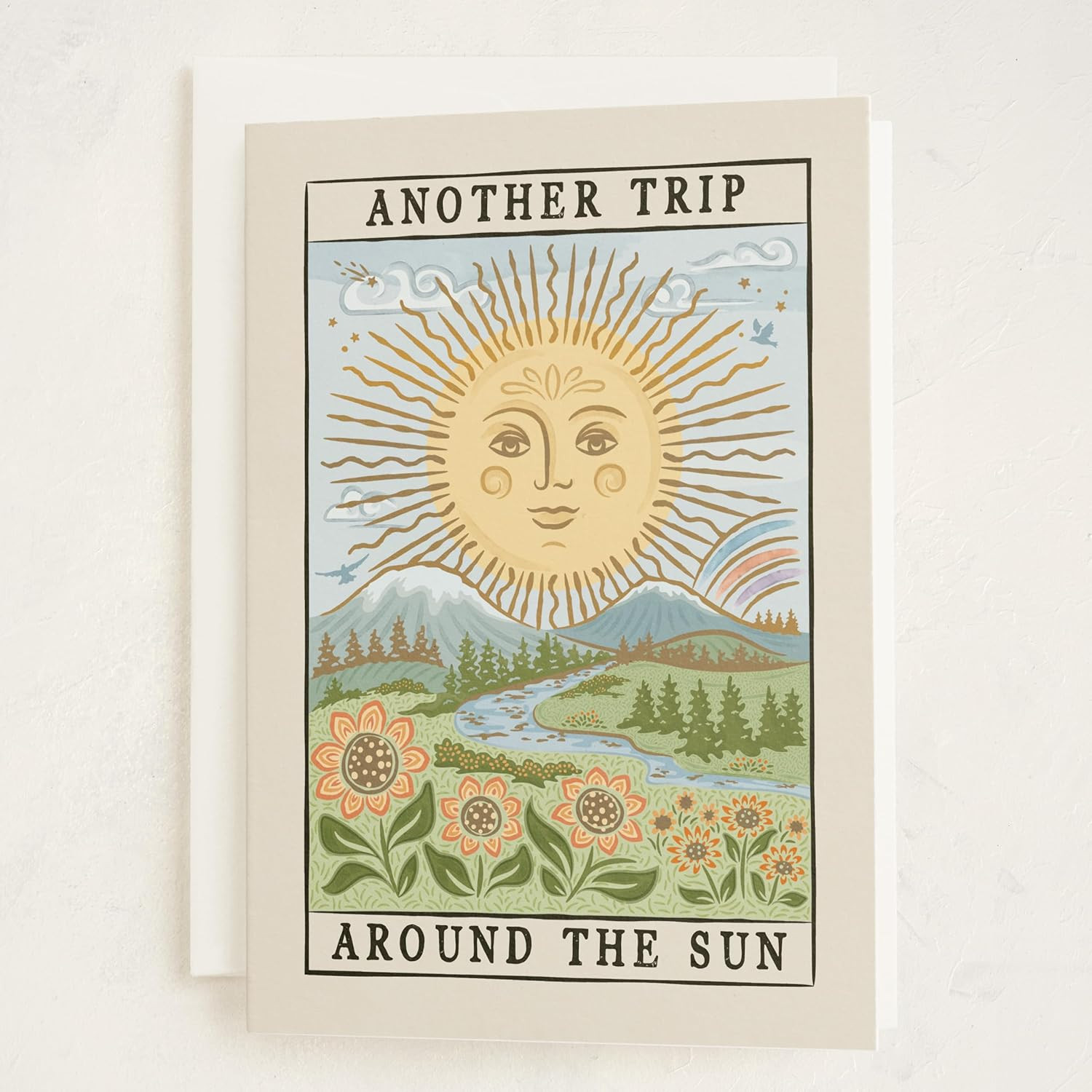 Golden Sun Tarot Birthday Card for Men Women Friends, Celestial Sun Illustration