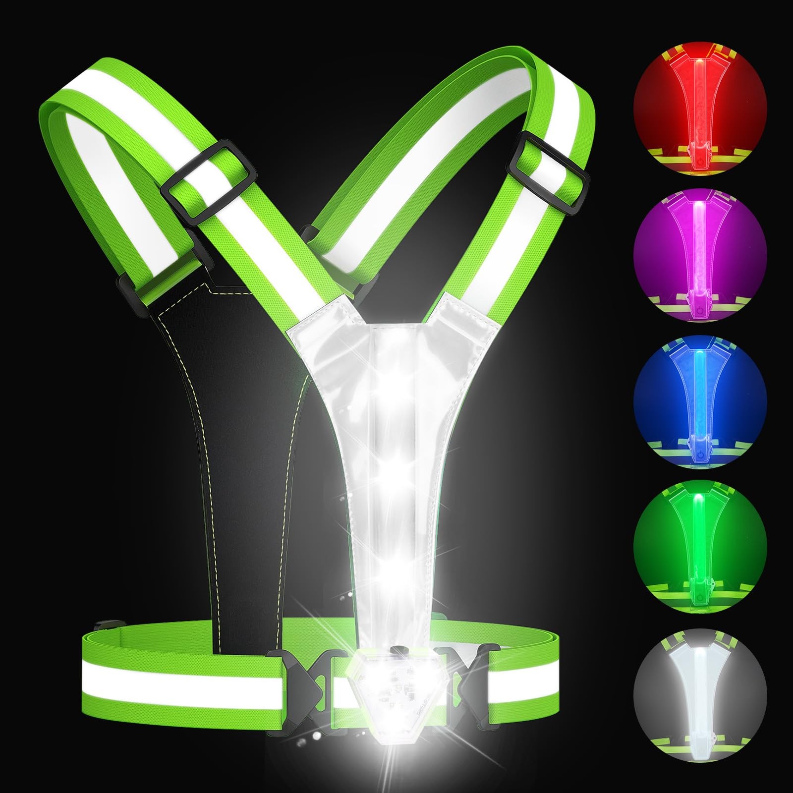 Zacro LED Reflective Vest with Chest Light 500LM, 5 RGB Colors High Green 