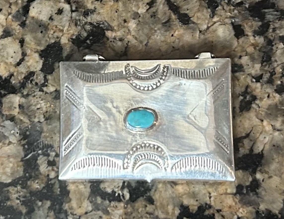 Native American Navajo Sterling Pill Box With Turquoise