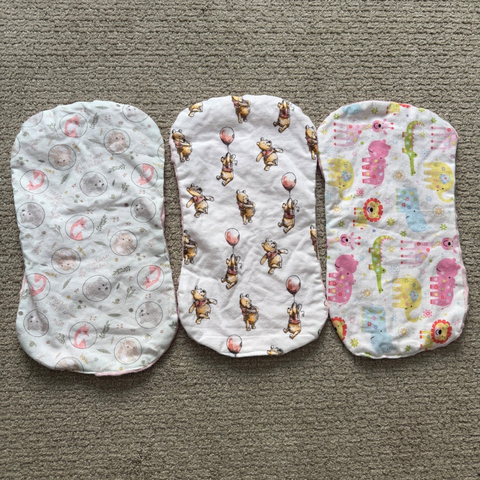 Burp Cloths Kids OS Pink White Excellent Winnie Pooh Safari Minky 3 Pack