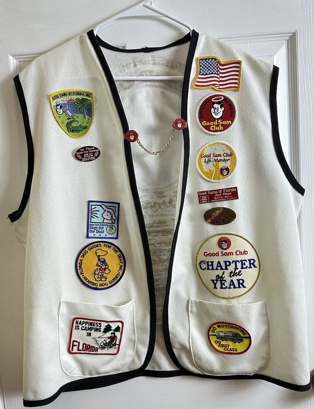 Good Sam Club RV White Vest Patches Pins Florida Trail Blazing Sam Chapter #47