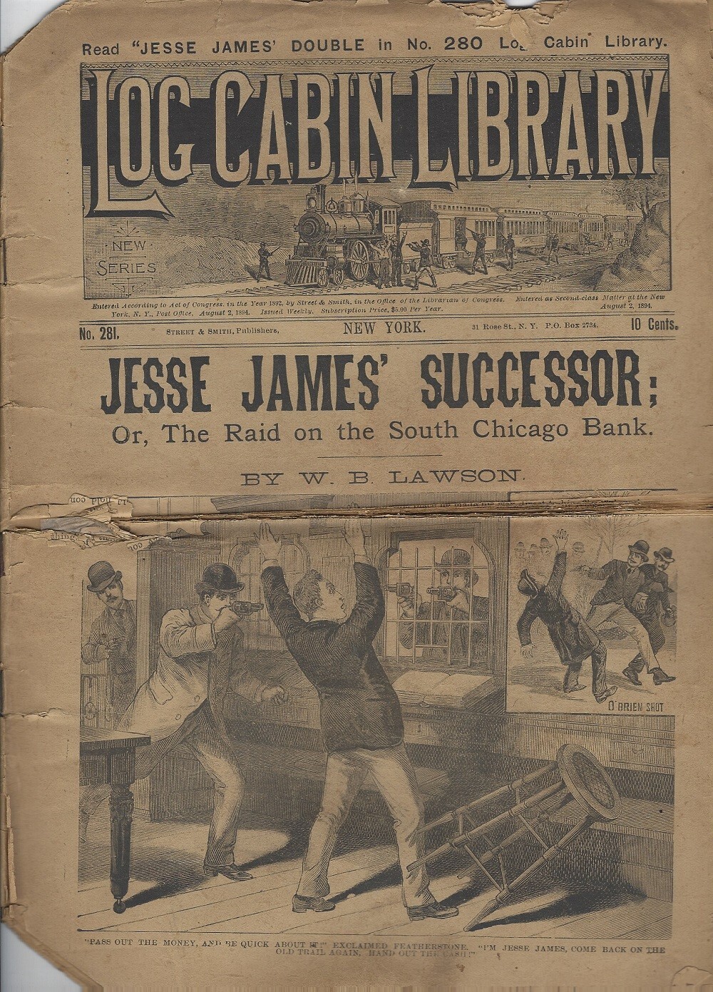 JESSE JAMES CHICAGO BANK ROBBERY 1894 LOG CABIN LIBRARY #281 A DIME NOVEL