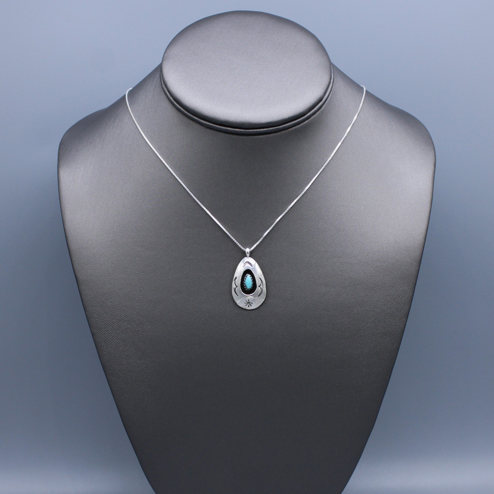 Sterling Silver Turquoise Shadowbox Hand Stamped Necklace