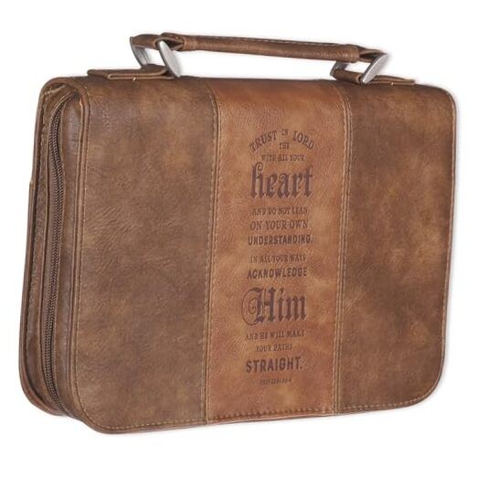  Men's Classic Bible Cover Trust in The Lord Proverbs 3:5, Brown Faux Large