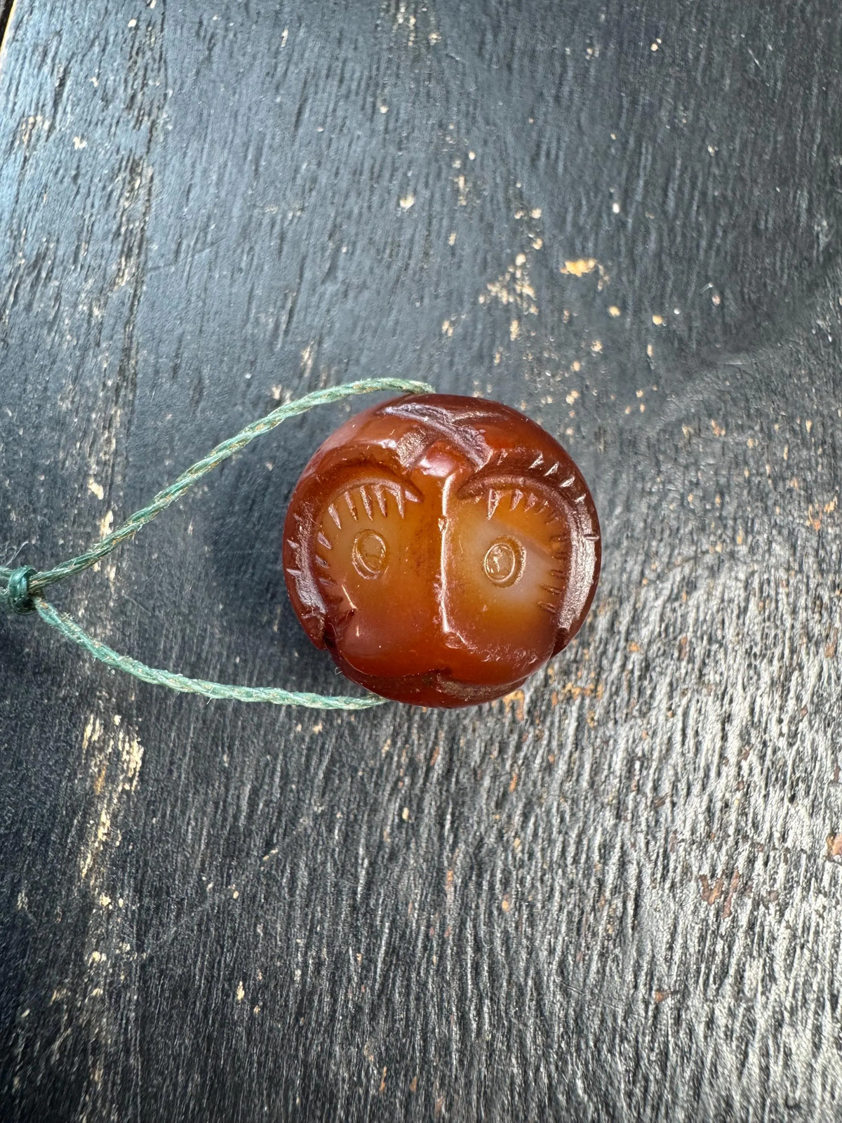 Hand Carved Agate Monkey Bead Pendant | Vintage Style Monkey Face Carving | Red