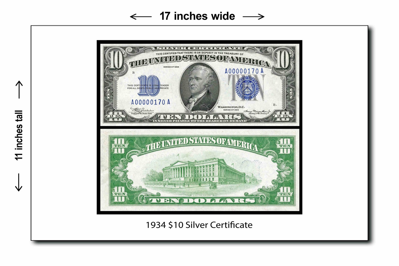 1934 $10 Silver Certificate - 11x17 Poster