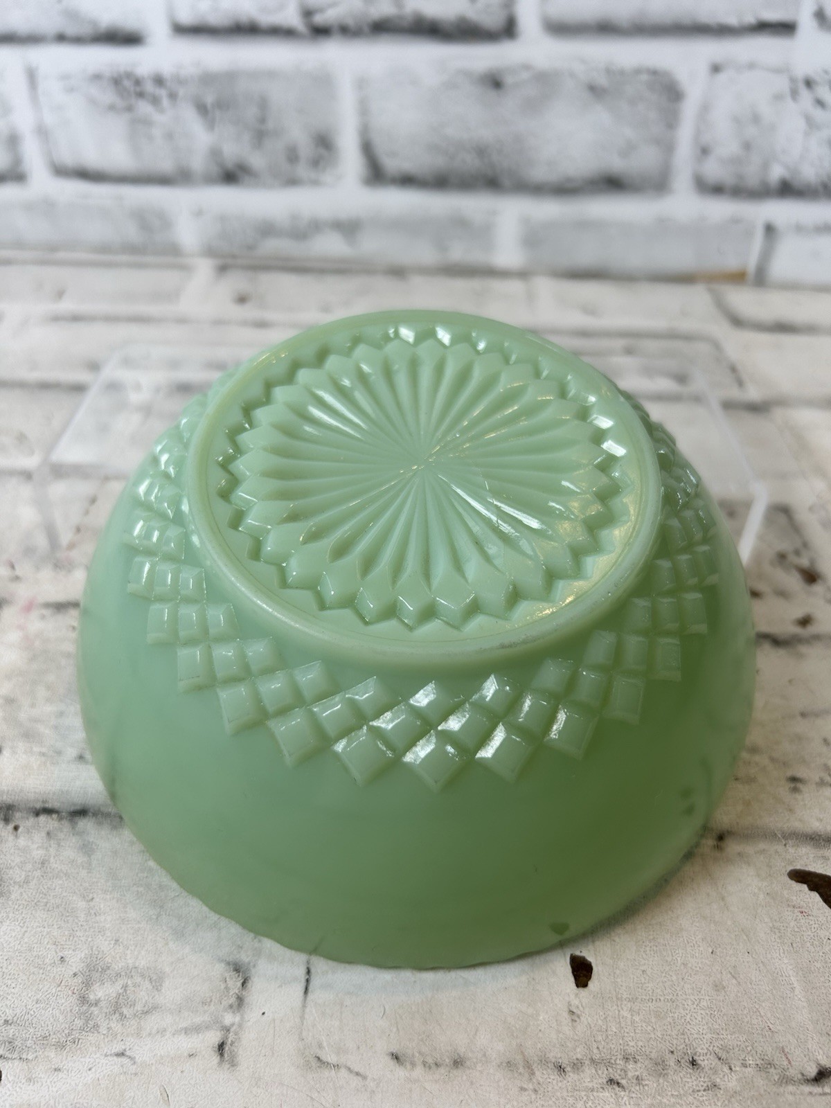 1950s Jadeite Fire King Rare Diamond Cut Swirl Bowl 