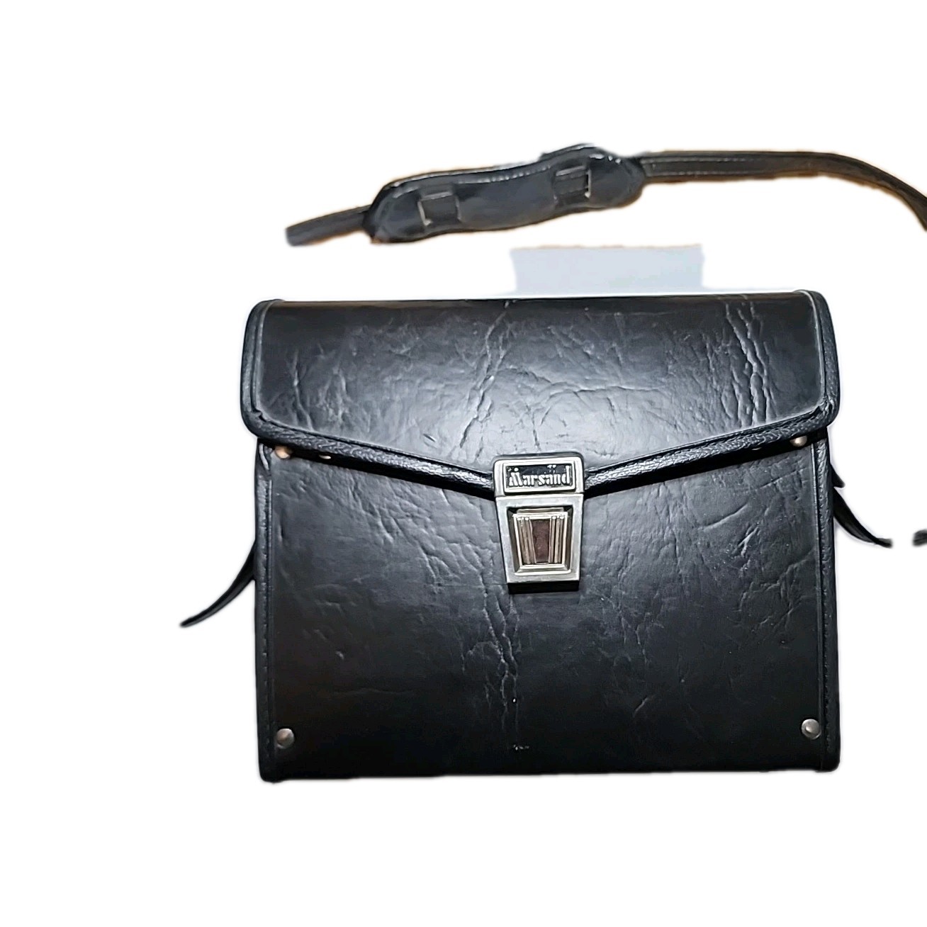 Vintage Marsand Made In USA Black Leather Camera Bag w/ Straps & Compartments