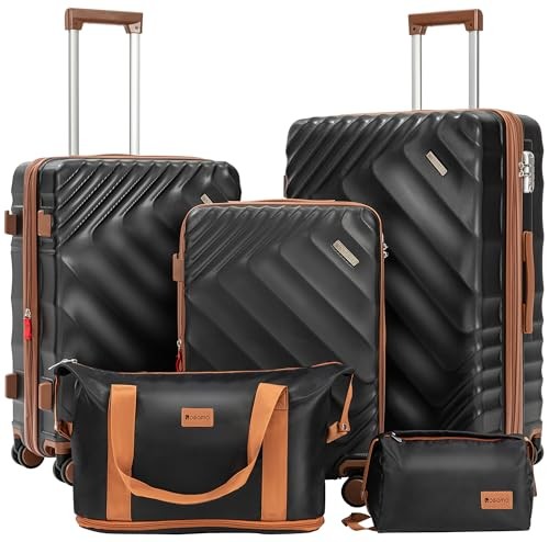 5 piece Luggage Set Expandable Suitcase 22x14x9 Airline Approved Carry Black