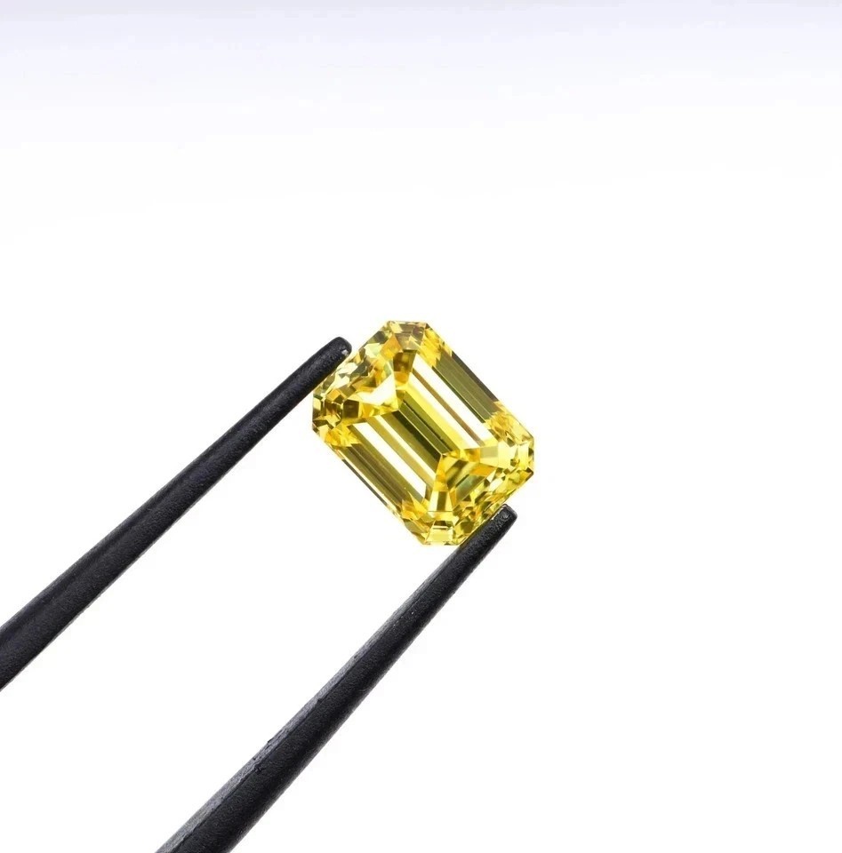 Natural Yellow Color 2CT Emerald Cut Lab Grown Loose Diamond VVS1 Certified p462