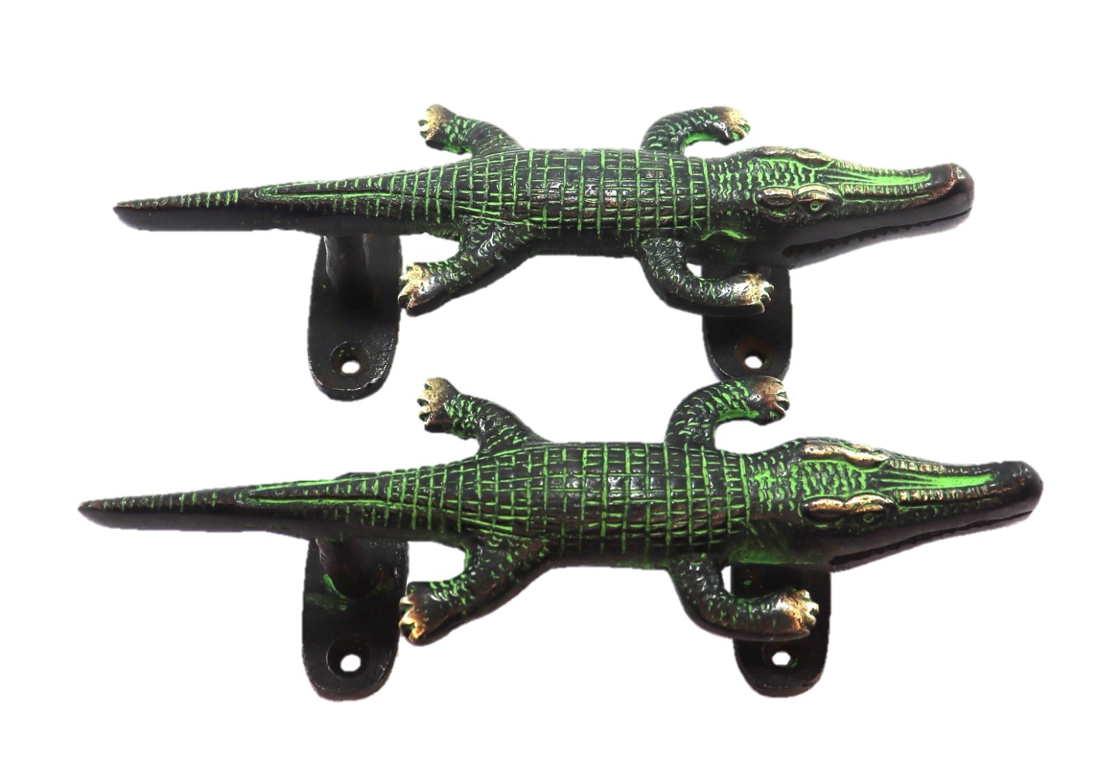 Green Crocodile Shape Antique Vintage Style Handmade Brass Door Pull Handle Knob