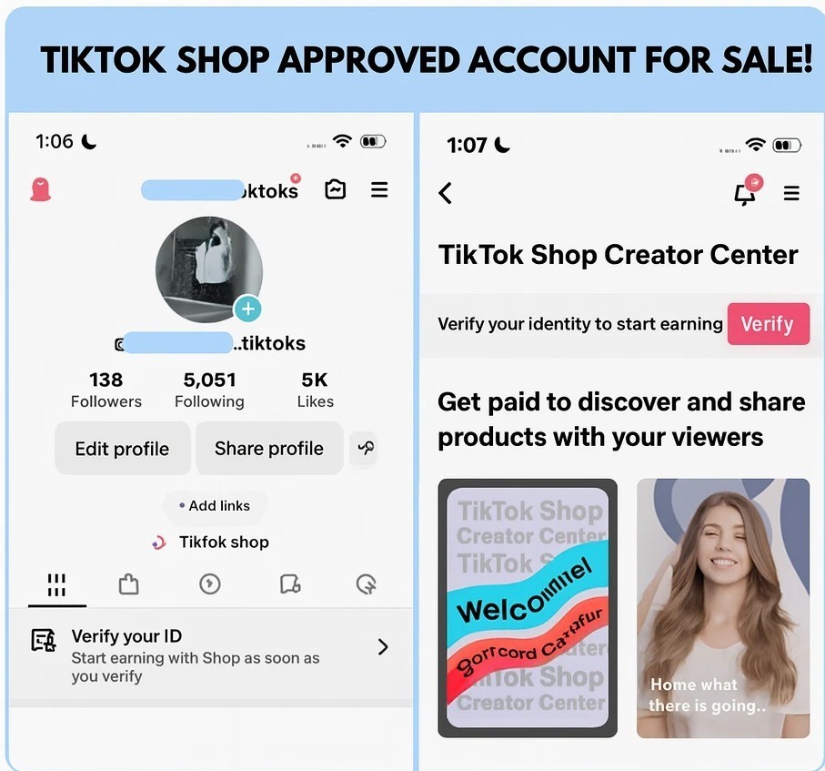 TikTok Shop for Creator Acct | TikTok Shop Affiliate | Pre-Approved | USA | 5k+