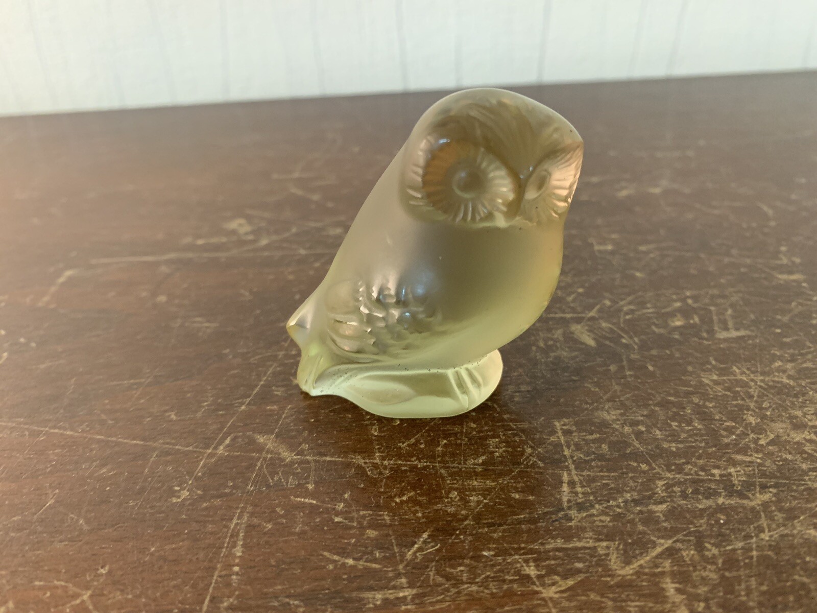 Yellow Green Owl In Lalique Crystal