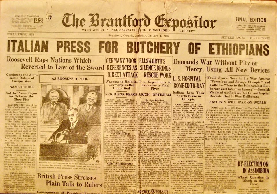 VINTAGE ORIGINAL COPY "THE BRANTFORD EXPOSITOR"-JANUARY 4TH, 1936