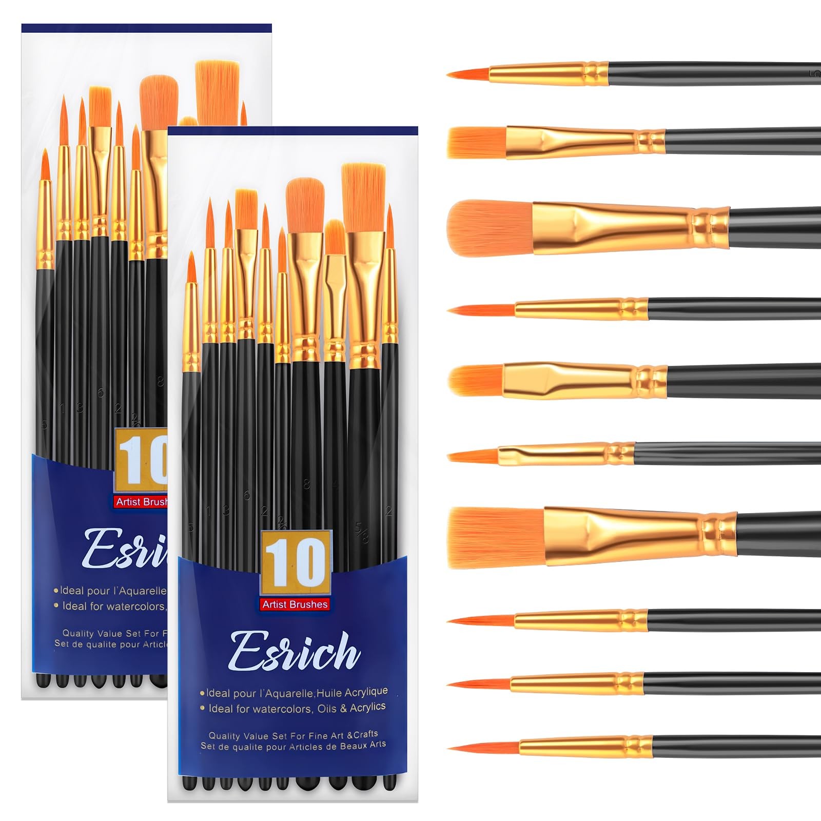 Paint Brushes Set,2 Packs 20 Pcs Acrylic Paint Brush Set,Watercolor Oil Acryl...