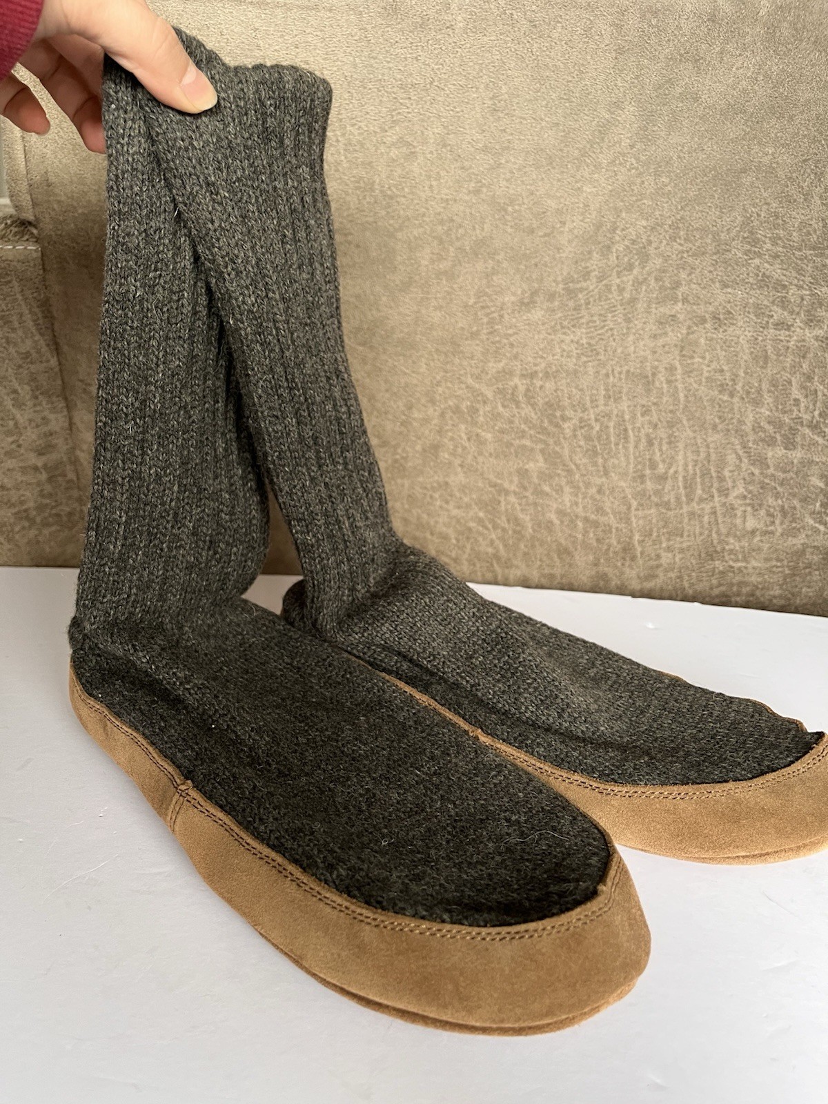 LL Bean Rag Wool Slipper Socks Mens 9-10 Womens 10.5-11.5 Tan Brown NWOT