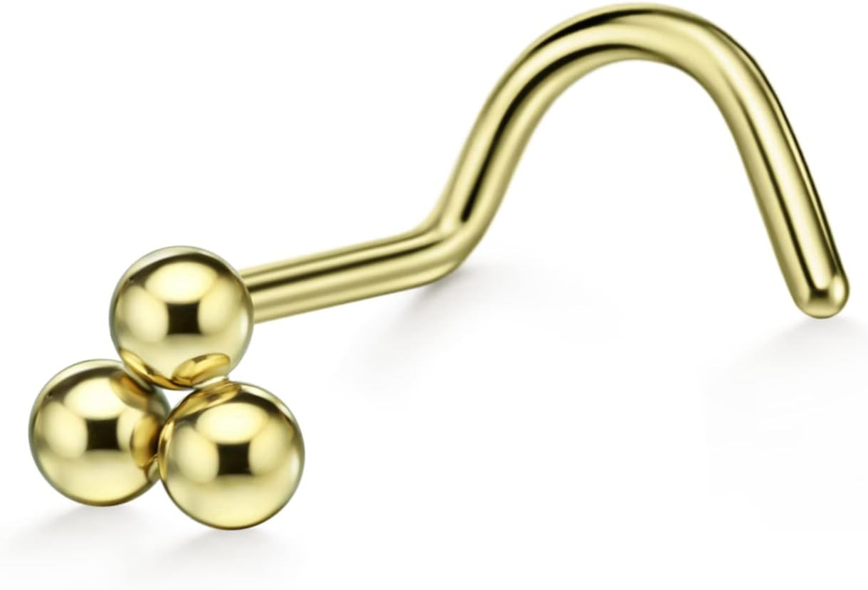20G Nose Rings 20 Gauge Corkscrew Nose Ring Stud Triple Balls Nose Studs Nose Sc