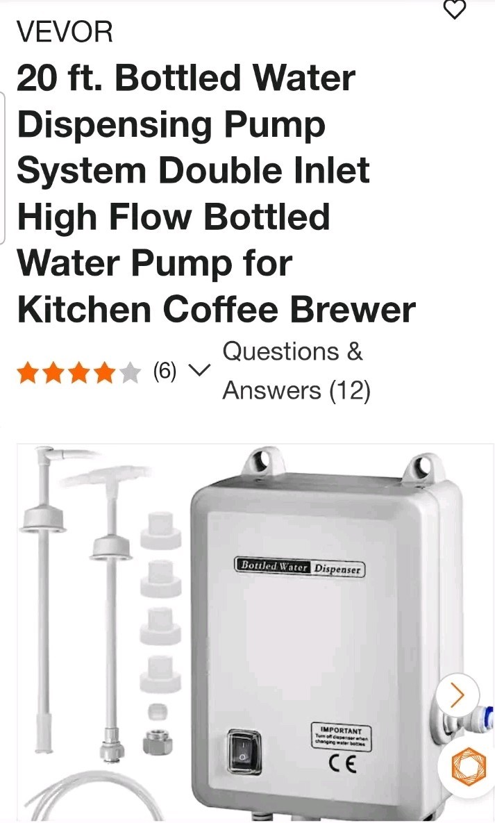 VEVOR20 ft. Bottled Water Dispensing Pump Svstem Double Inlet High Flow Bottled