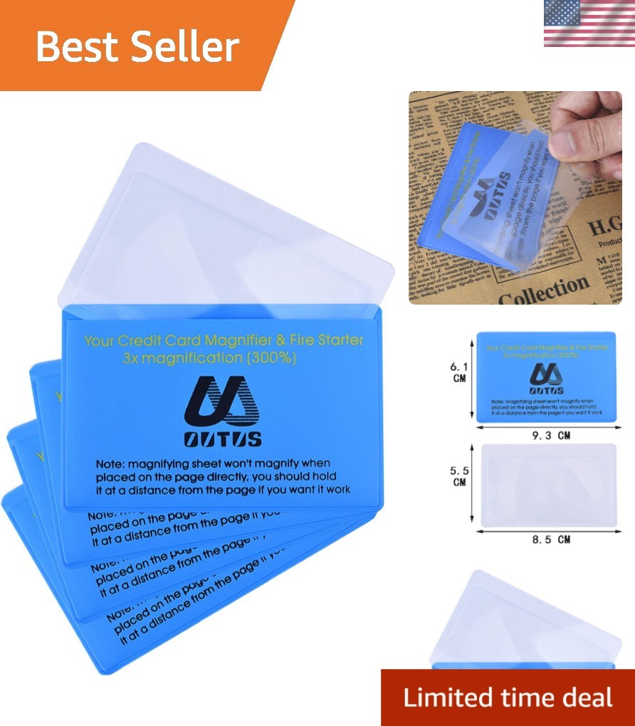 4 Pack Credit Card Size Wallet Magnifiers - 300X Portable Glass Lens