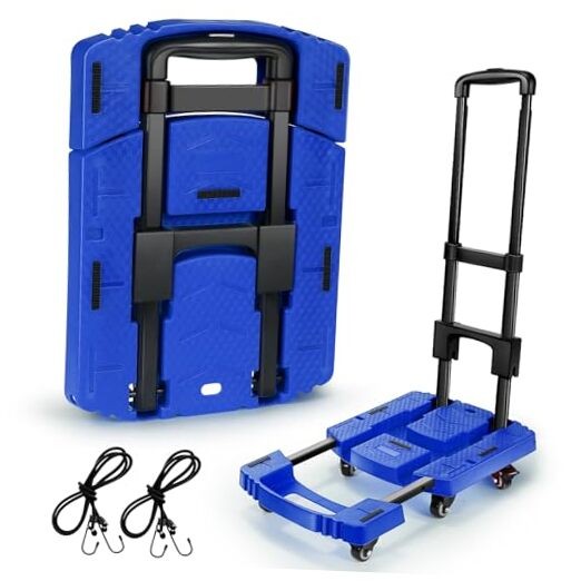 Folding Hand Truck 500lbs, Portable Heavy Duty Dolly Cart, 6 Wheels 17 Blue