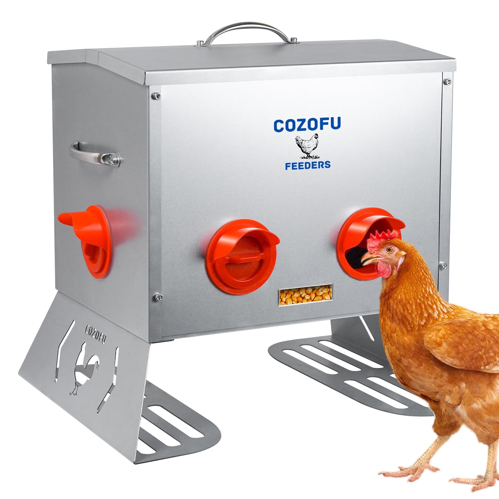 COZOFU 40 Pounds Automatic Chicken Feeder 6 Ports Large Large(40LB), Gray 