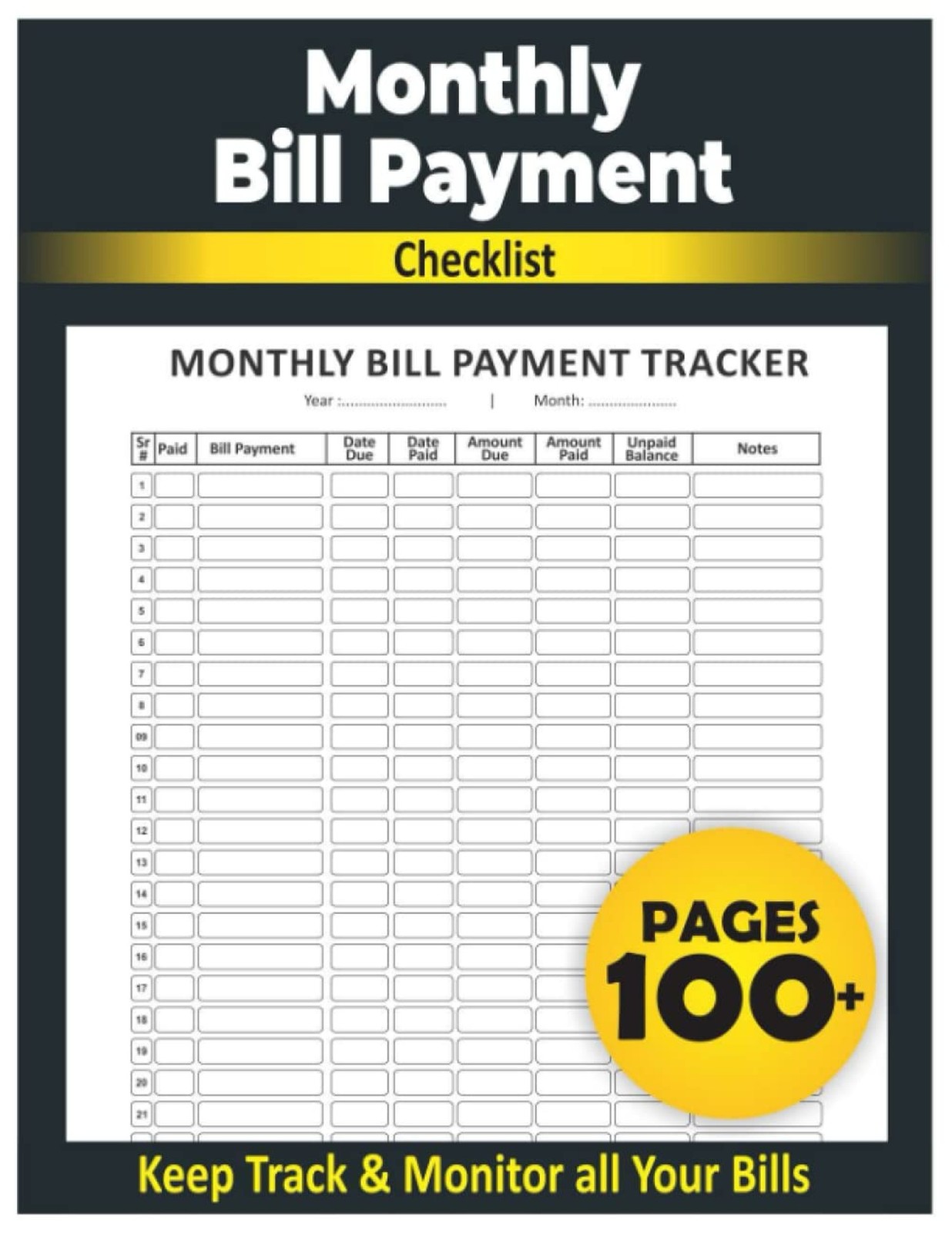 Monthly Bill Payment Checklist: Monthly Bill Payment Organizer for Budgeting ...