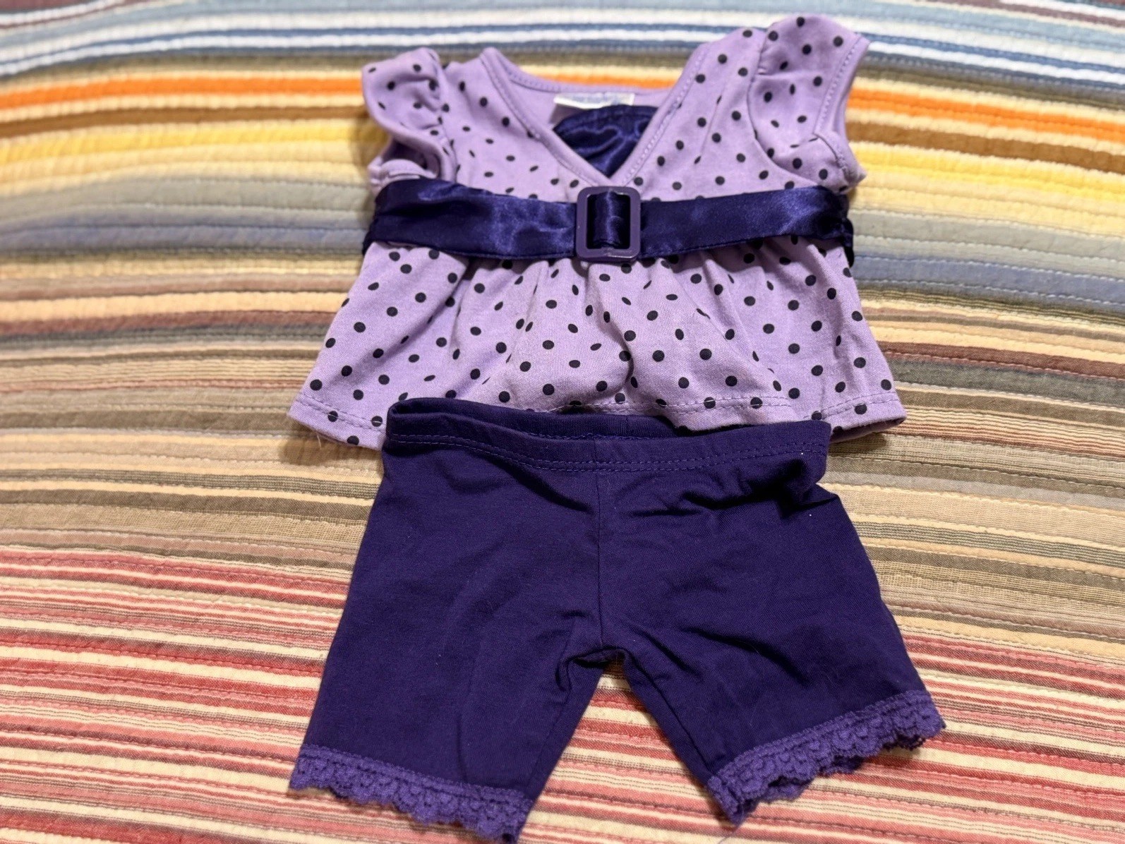 Build A Bear Purple Polka Dot Blouse with Matching Leggings set