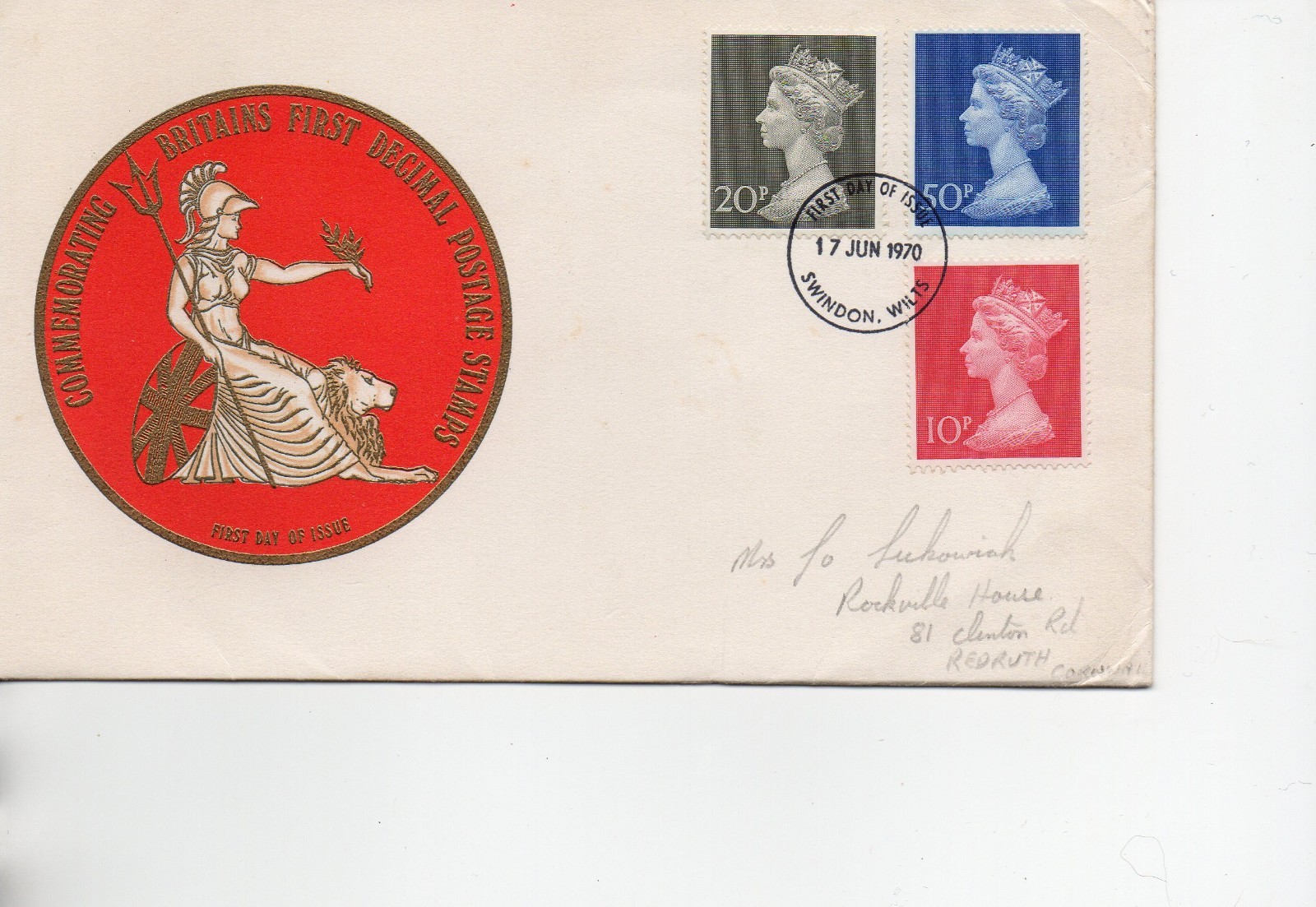 GB - First Day Cover (C 1 ) 1970 Machin high values to 50p. pmk. Swindon