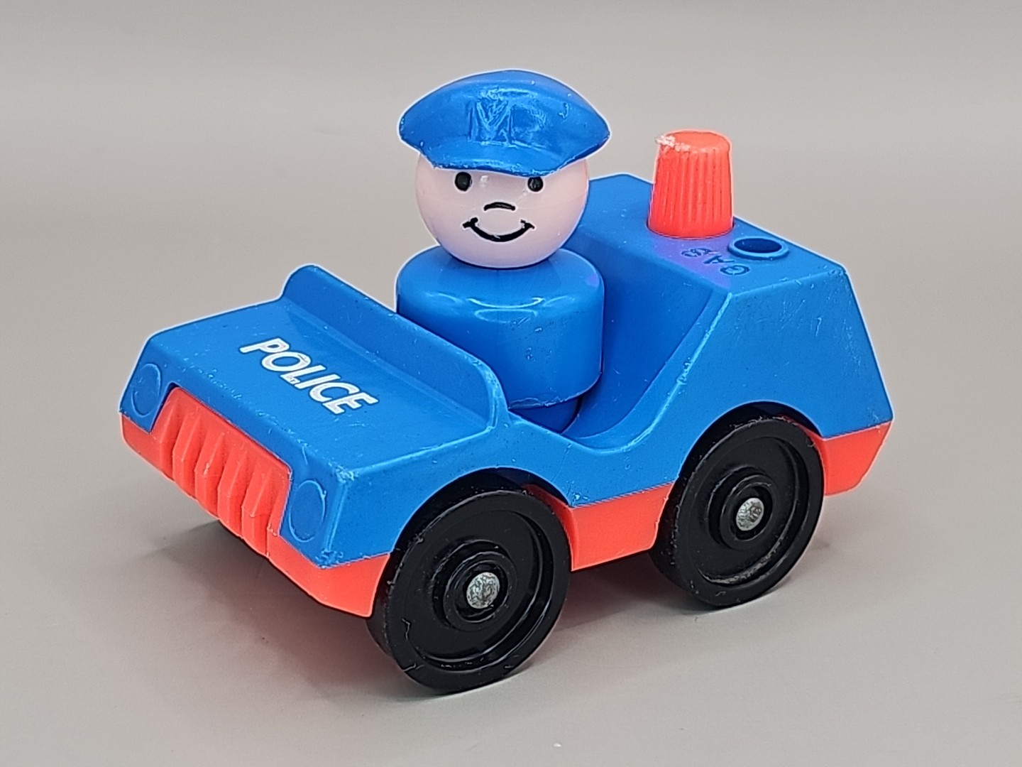 Vintage Fisher Price Little People Police Car with Blue Policeman Figure