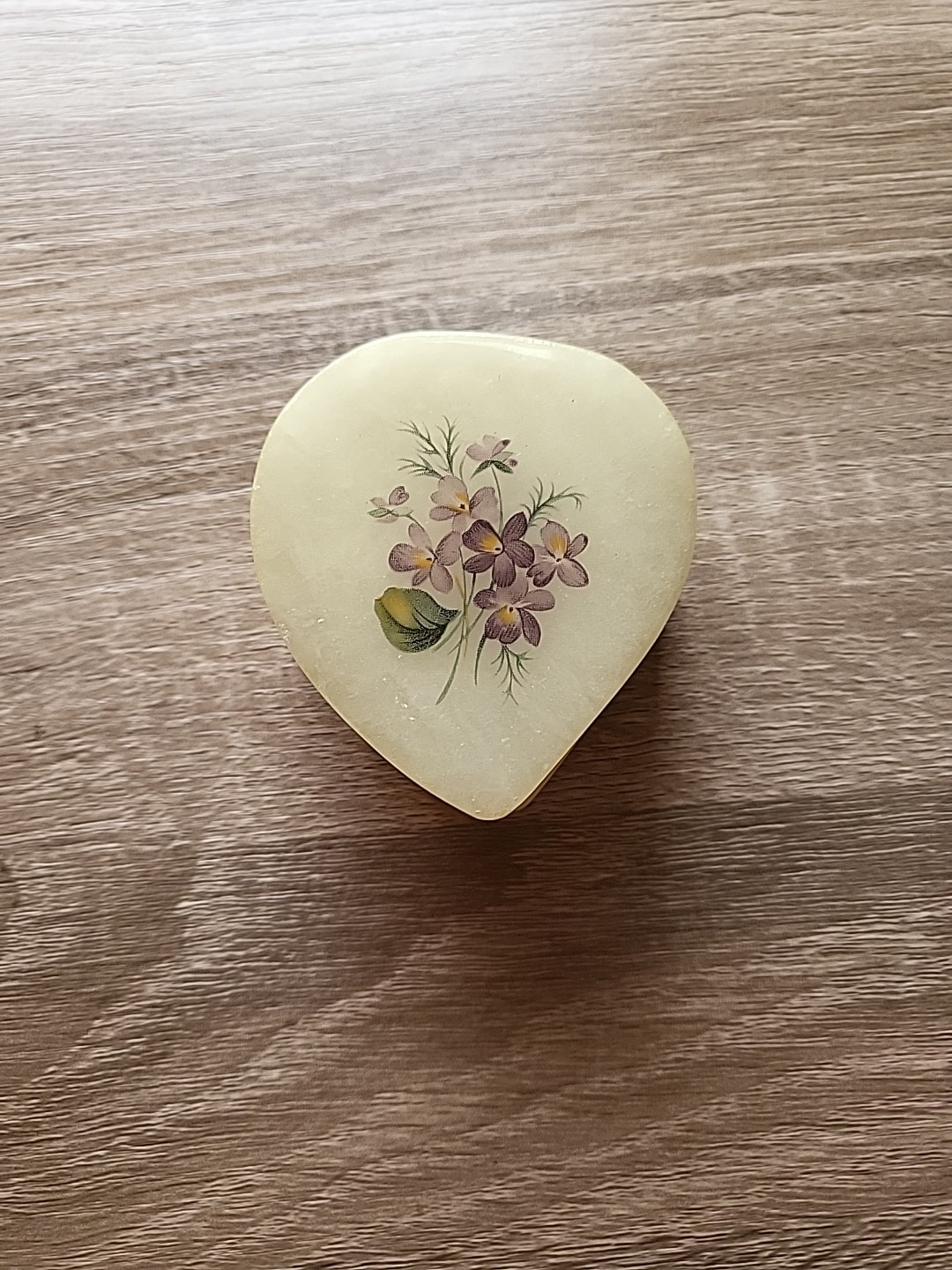 Vintage Alabaster Purple Flowers Small Trinket Box