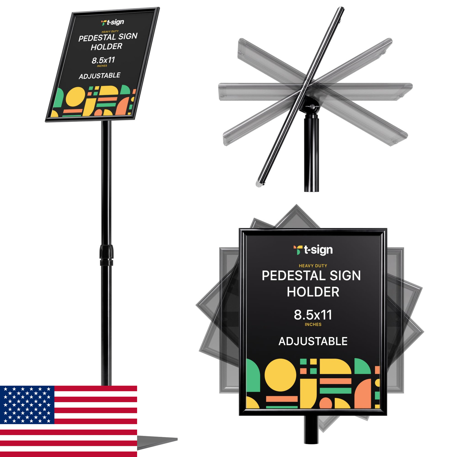 Adjustable Heavy Duty Pedestal Sign Holder - 8.5x11 Inch Vertical & Horizontal P