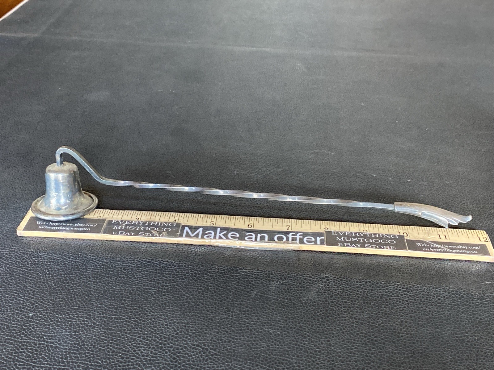 Antique Primrose Plate EP Silver Twisted Handle Vtg Candle Snuffer E.P. Copper