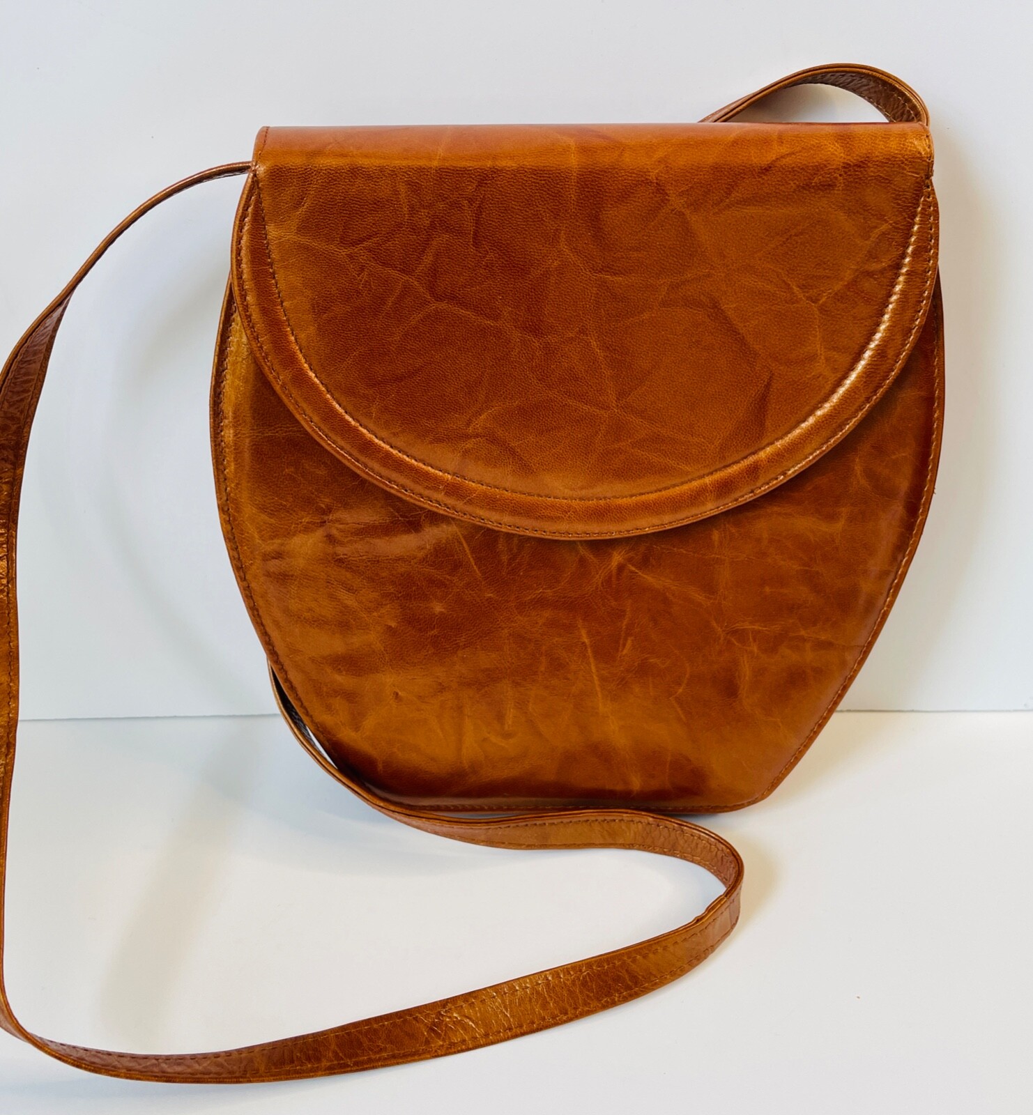 VTG 80'S PERE NUCI COPPER-GOLD FAUX LEATHER CROSSBODY ENVELOPE HANDBAG PURSE BAG