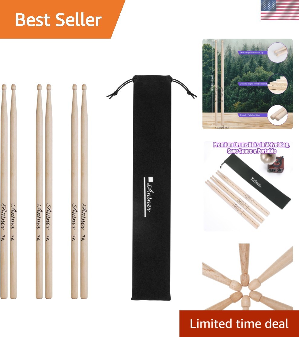 Exquisite 7A Maple Drumsticks for Kids - Warm Sound, Velvet Storage Bag Included