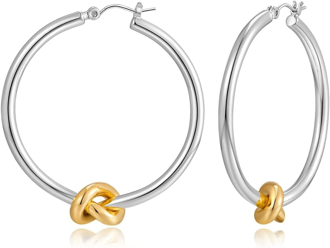 Large Gold Knot Hoop Earrings for Women 18K Gold Hoop Earrings Statement Lightwe