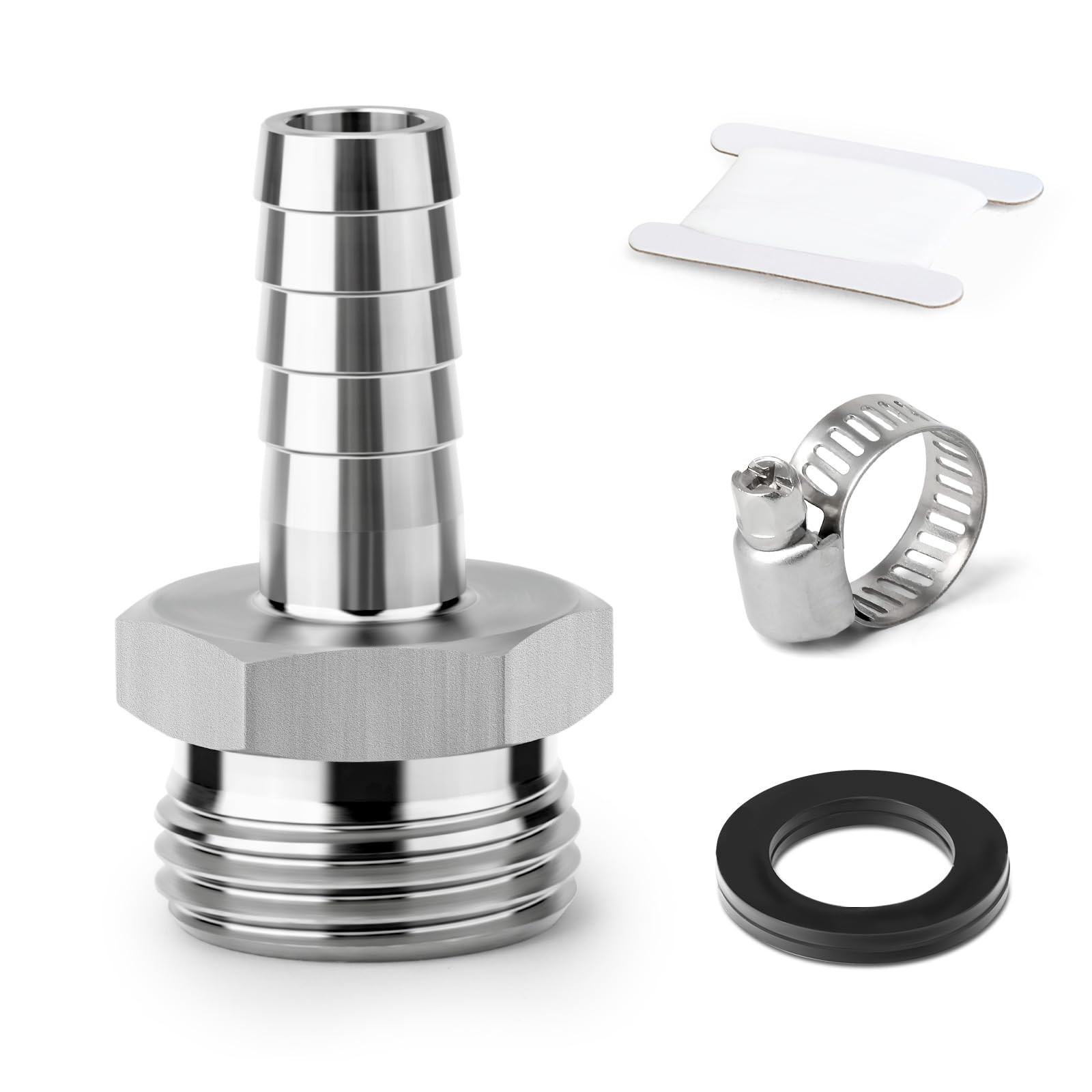 TAISHER 1PCS 304 Stainless Steel 3/8" Barb x 3/4" GHT Male（1PCS）, Silver 