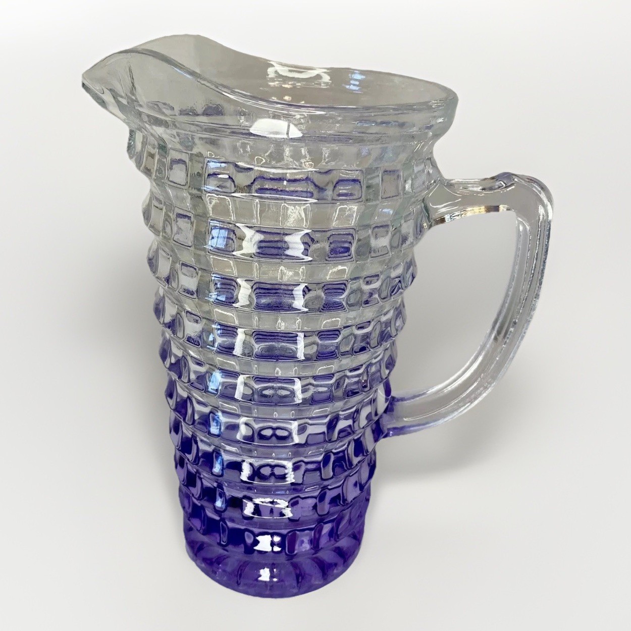 NEW Vintage MCM Cube Effect Crystal Pitcher 8in/4lbs/1L - Purple Ombré Heavy