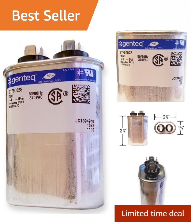 10 Microfarad Oval Capacitor, 370V - Durable Aluminum for Superior Efficiency