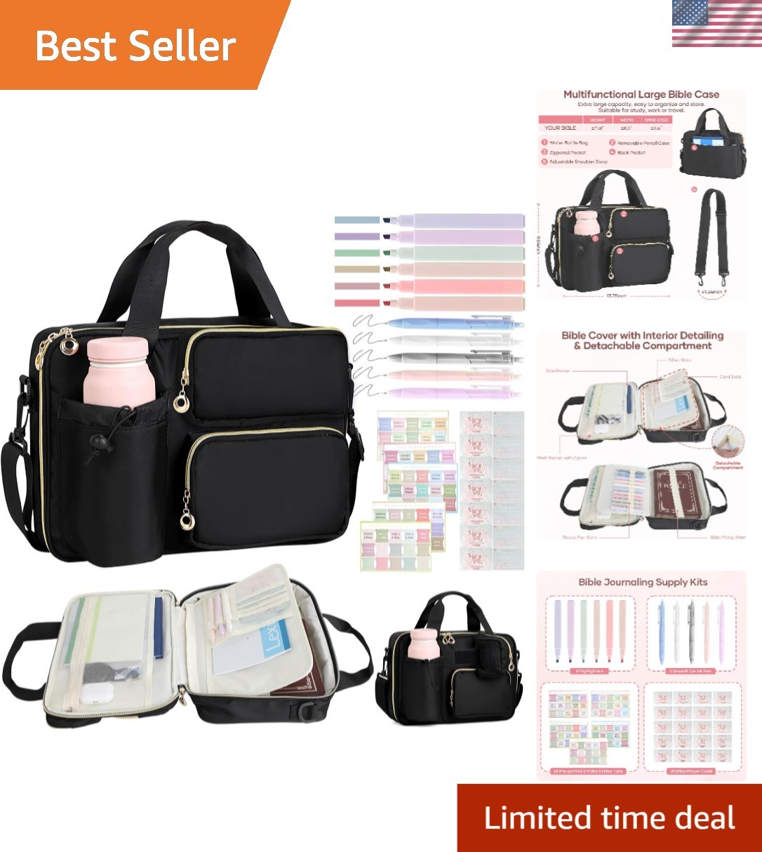 Bible Cover Case for Women, Large Bible Bag with Removable Pencil Case, Water...