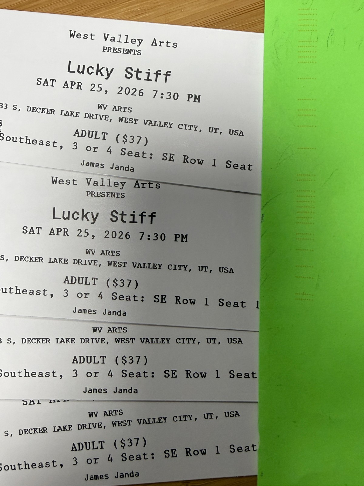 West Valley Arts front row tickets to Lucky Stiff performance April 25, 2026