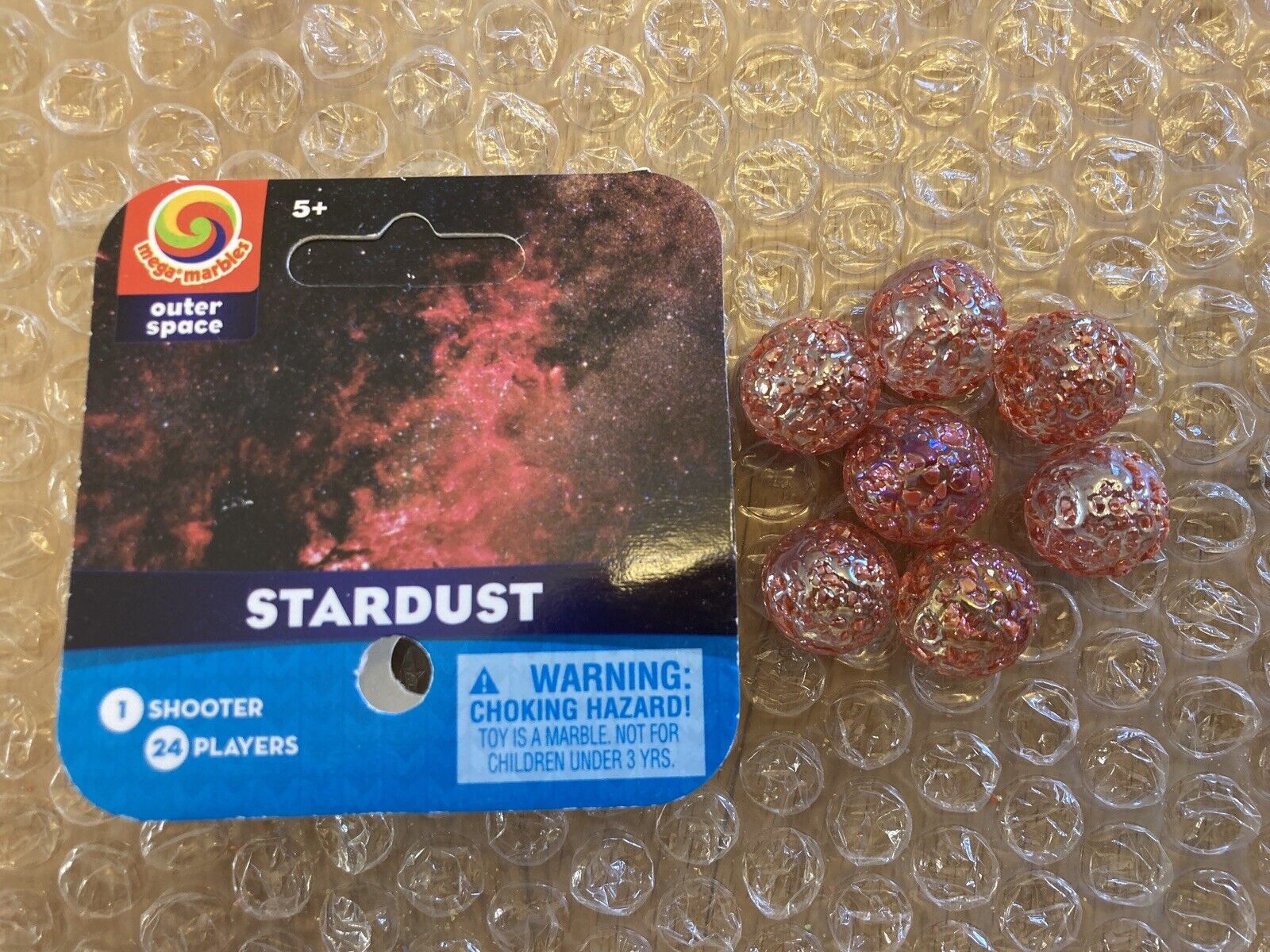 (7) Vacor Red Stardust Glass Speckled Outer Space Mega Marbles 5/8 Inch, New