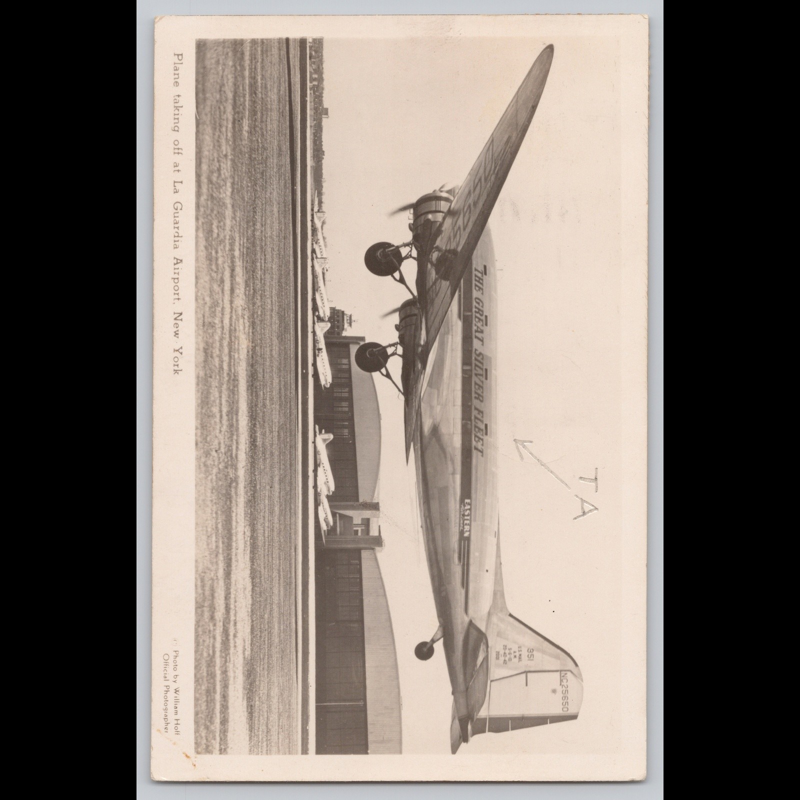 Antique Postcard Plane Taking Off La Guardia Airport New York 1939