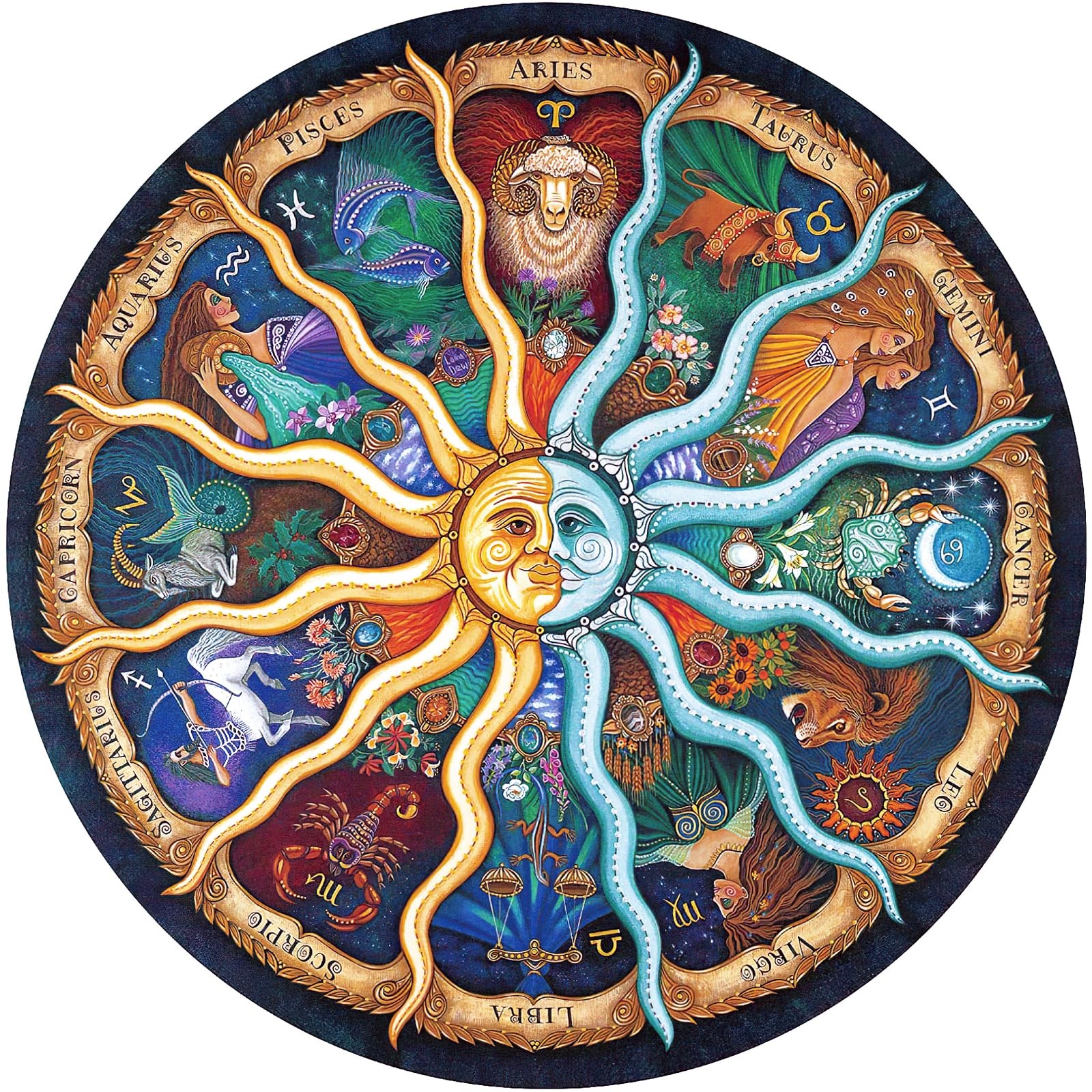 Jigsaw Puzzles for Adults 1000 Pieces, Zodiac Horoscope Round Puzzle, Challen...